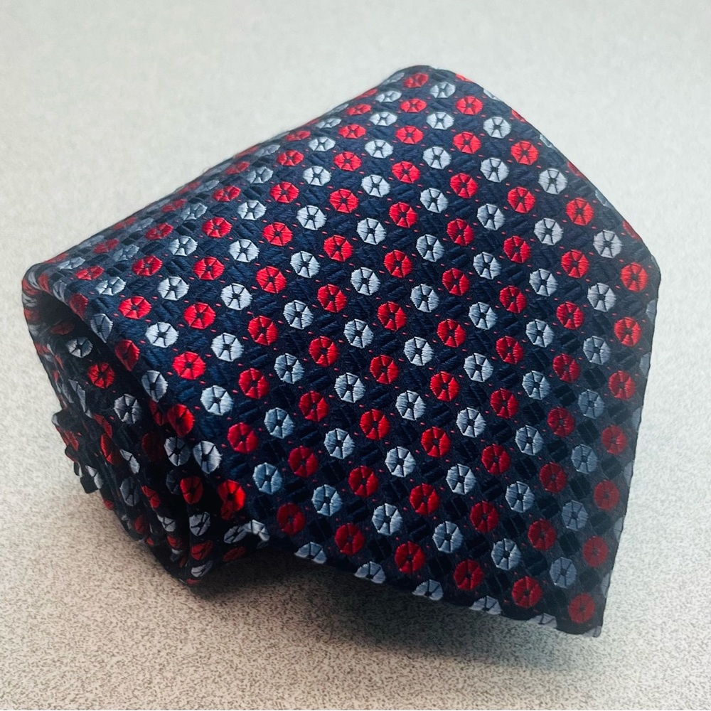 Black Brown 1826 Men's Tie Blue and Red Geometric Patriotic 100% Silk